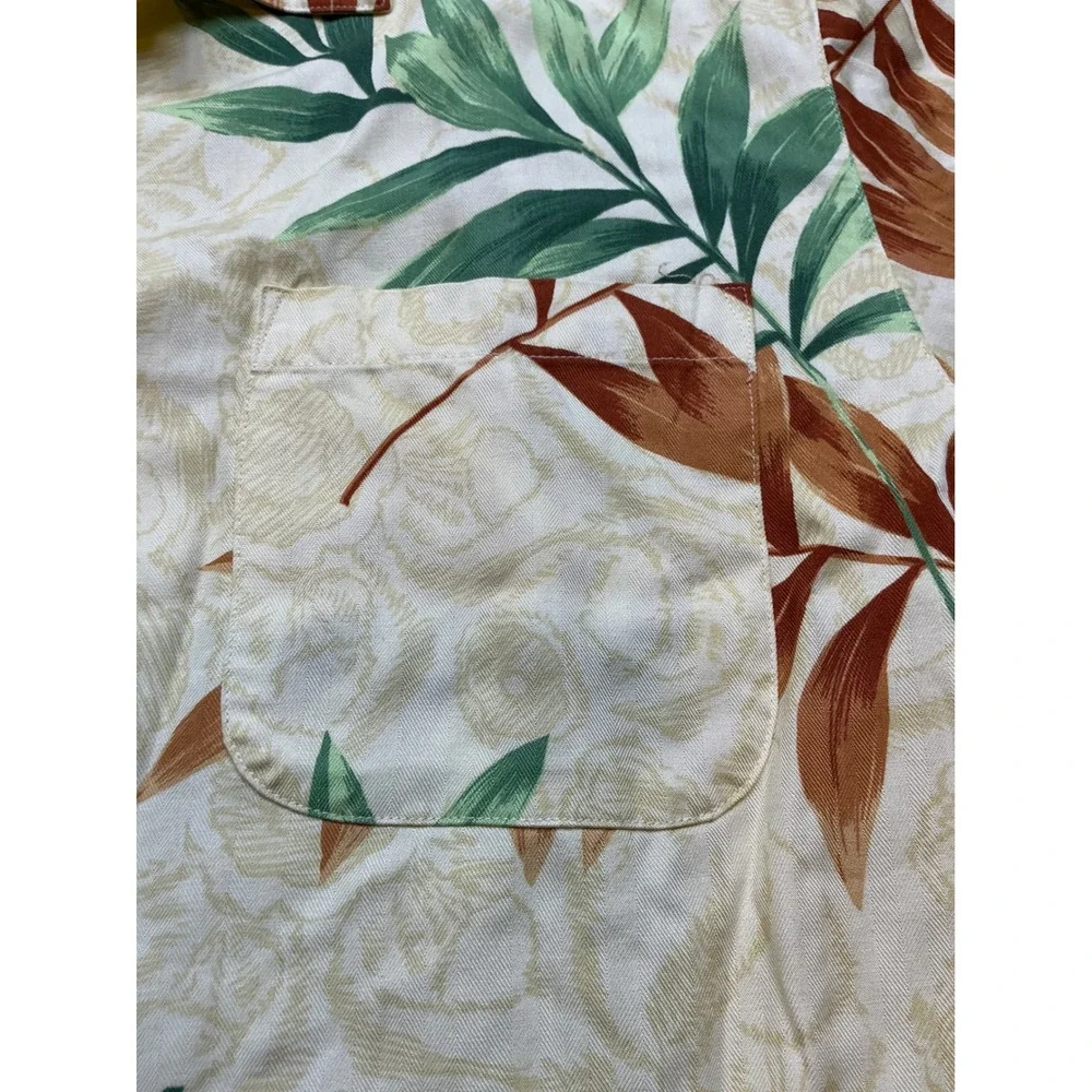 Havana Jack's Cafe Shirt Tropical Leaf Rayon XL Cream Casual Button‎ Down